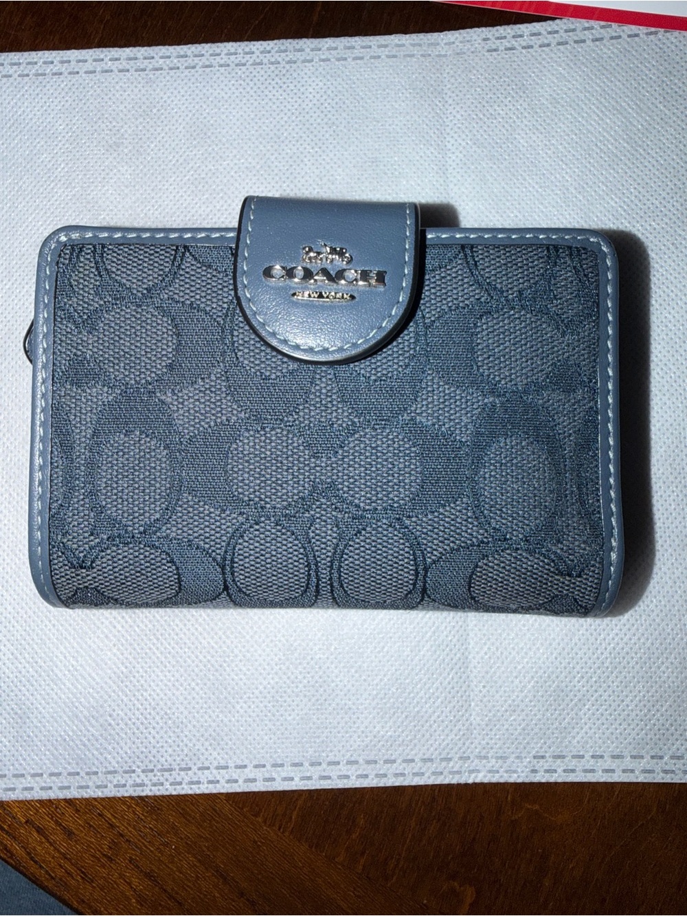 Coach Dusty Blue Signature Corner Zip Medium Wallet